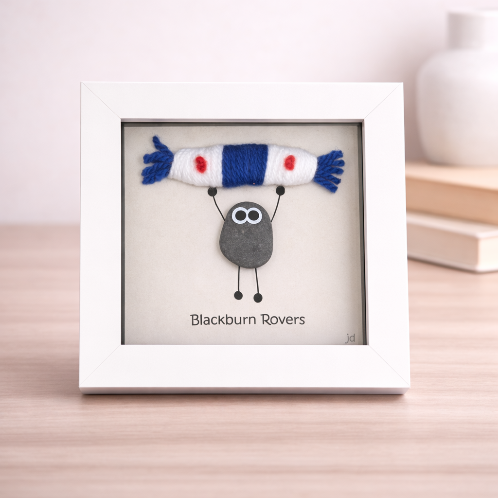 Blackburn Gift for Football Fan – Handmade Pebble Art Frame – Supporter Decor - Unique Keepsake