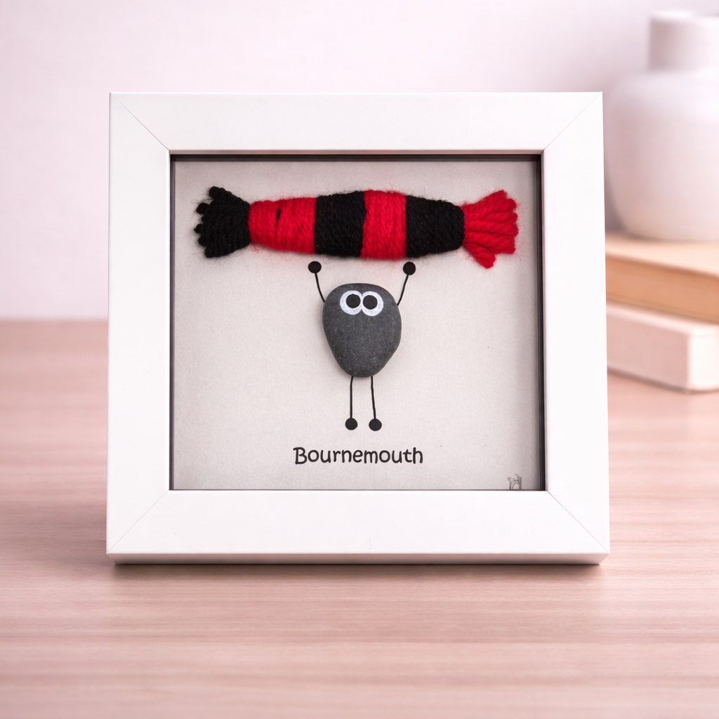 Bournemouth Gift for Football Fan – Handmade Pebble Art Frame – Supporter Decor - Unique Keepsake