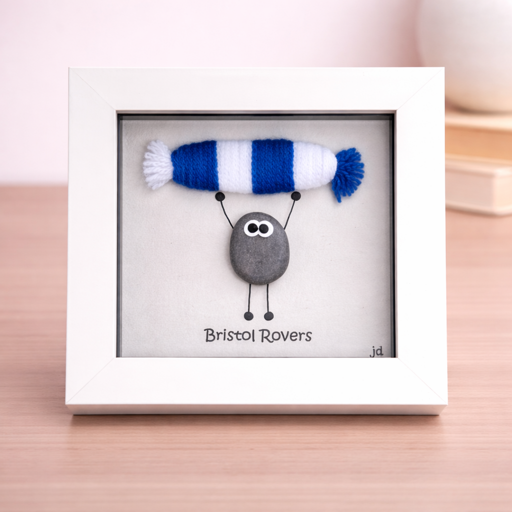 Bristol Rovers Gift for Football Fan – Handmade Pebble Art Frame – Supporter Decor - Unique Keepsake
