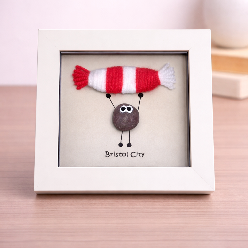 Bristol City Gift for Football Fan – Handmade Pebble Art Frame – Supporter Decor - Unique Keepsake