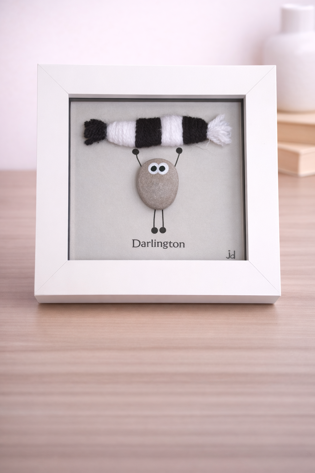 Darlington Gift for Football Fan – Handmade Pebble Art Frame – Supporter Decor - Unique Keepsake