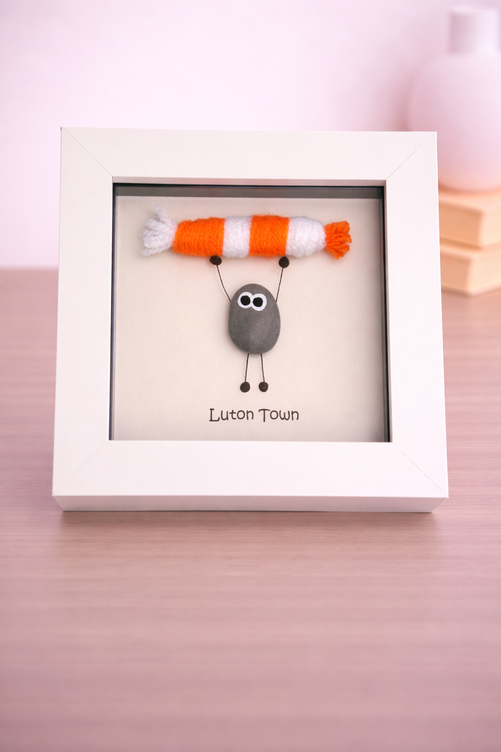 Luton Town Gift for Football Fan – Handmade Pebble Art Frame – Supporter Decor - Unique Keepsake