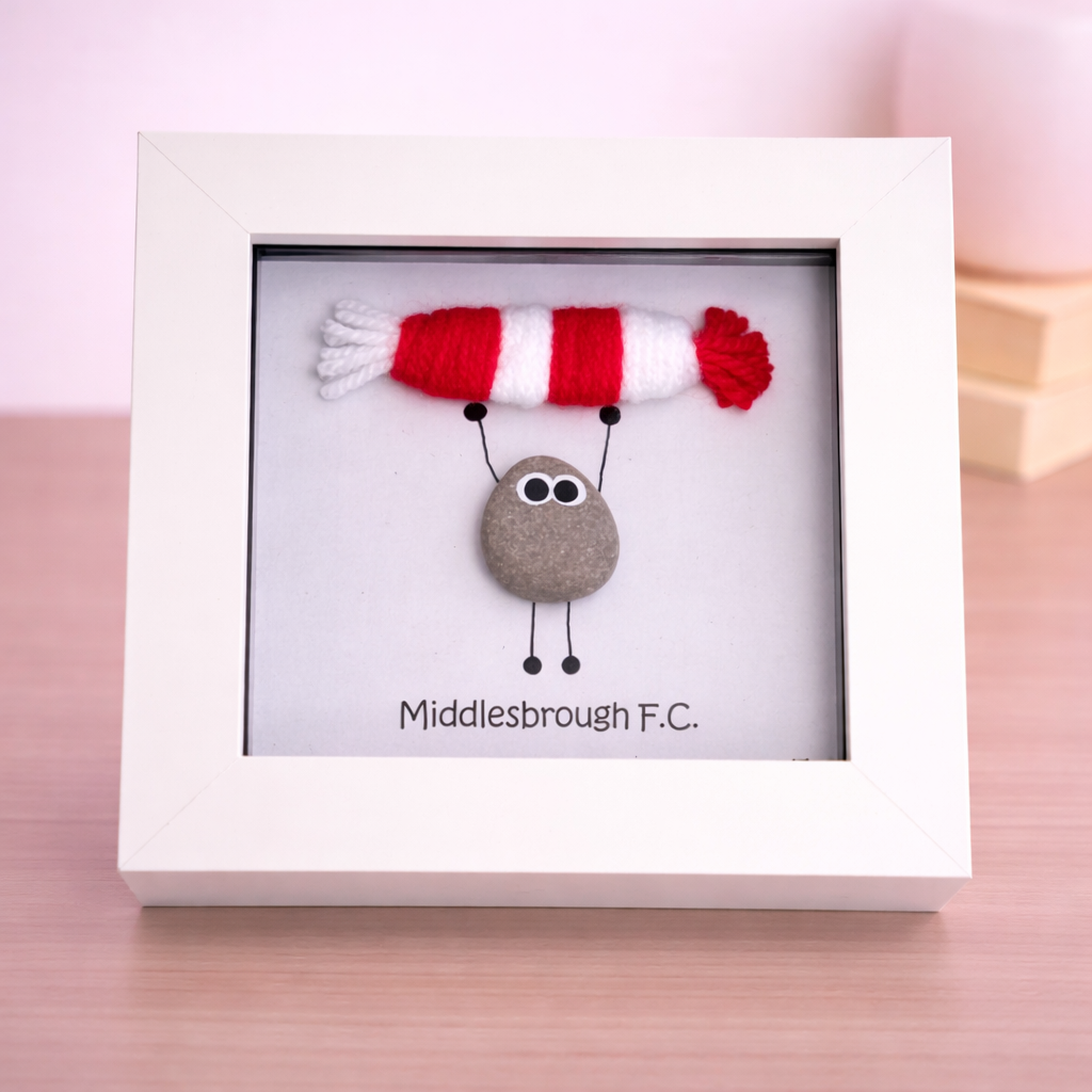 Middlesbrough Gift for Football Fan – Handmade Pebble Art Frame – Supporter Decor - Unique Keepsake