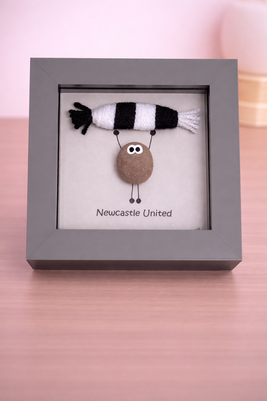 Newcastle Gift for Football Fan – Handmade Pebble Art Frame – Supporter Decor - Unique Keepsake