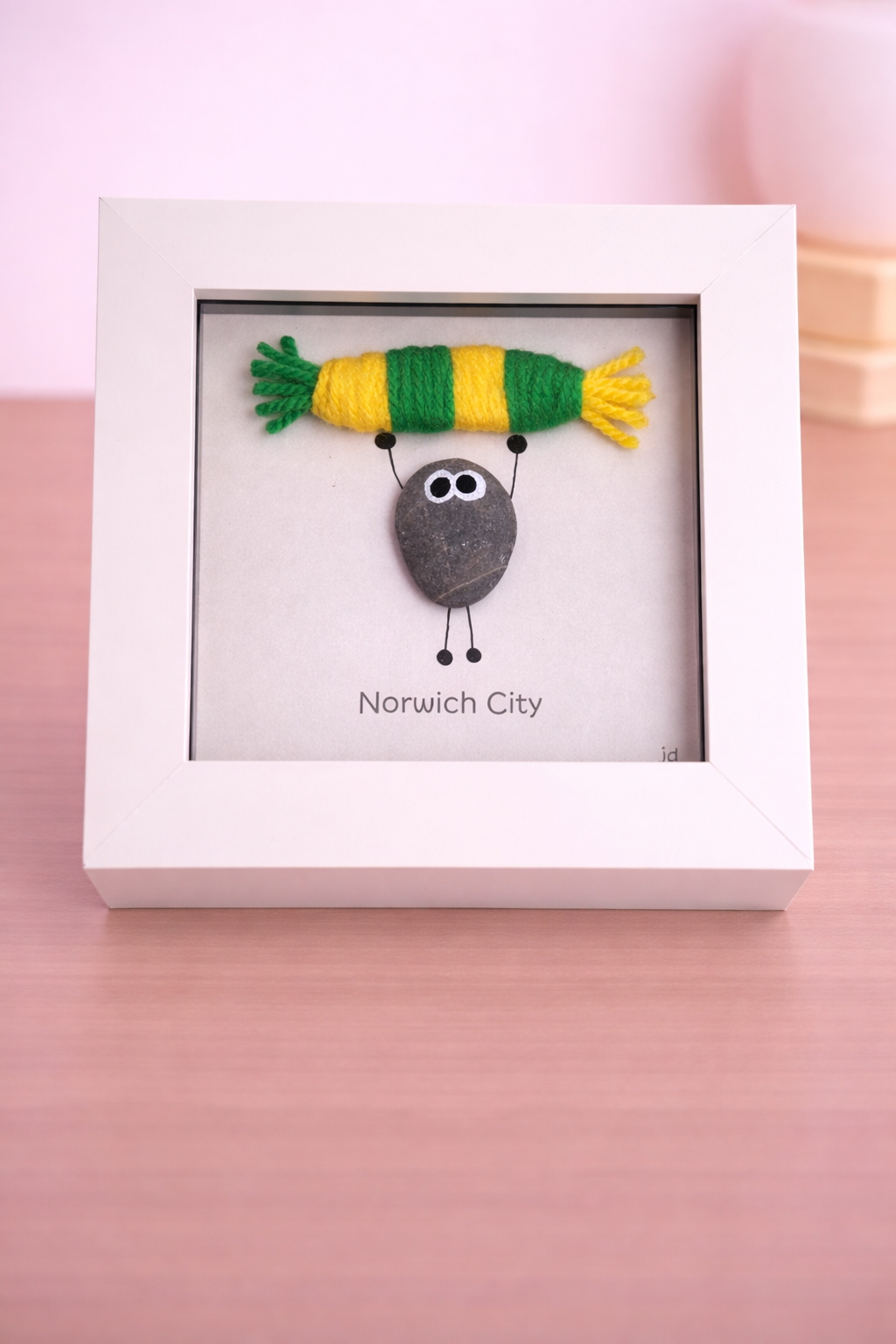 Norwich City Gift for Football Fan – Handmade Pebble Art Frame – Supporter Decor - Unique Keepsake