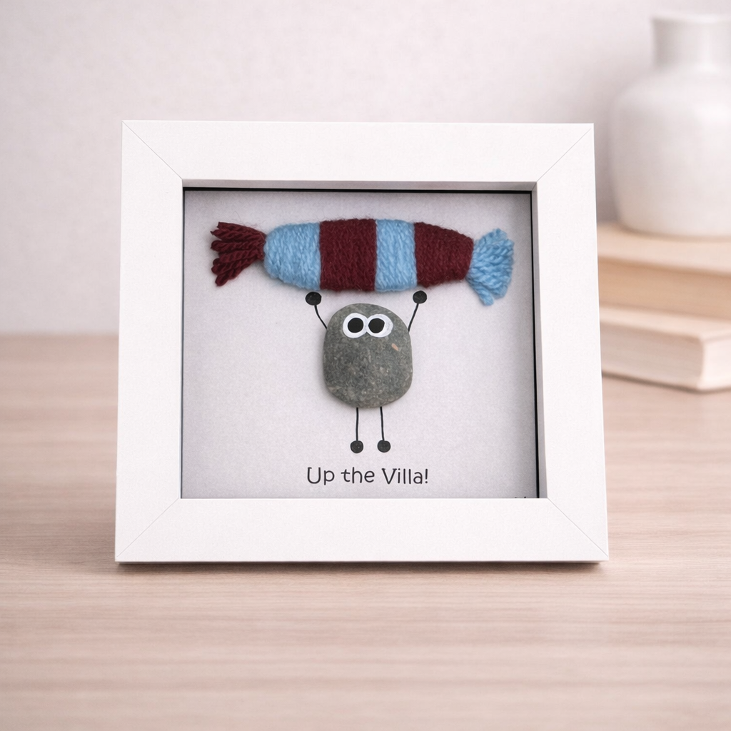Aston Villa Gift for Football Fan – Handmade Pebble Art Frame – Supporter Decor - Unique Keepsake