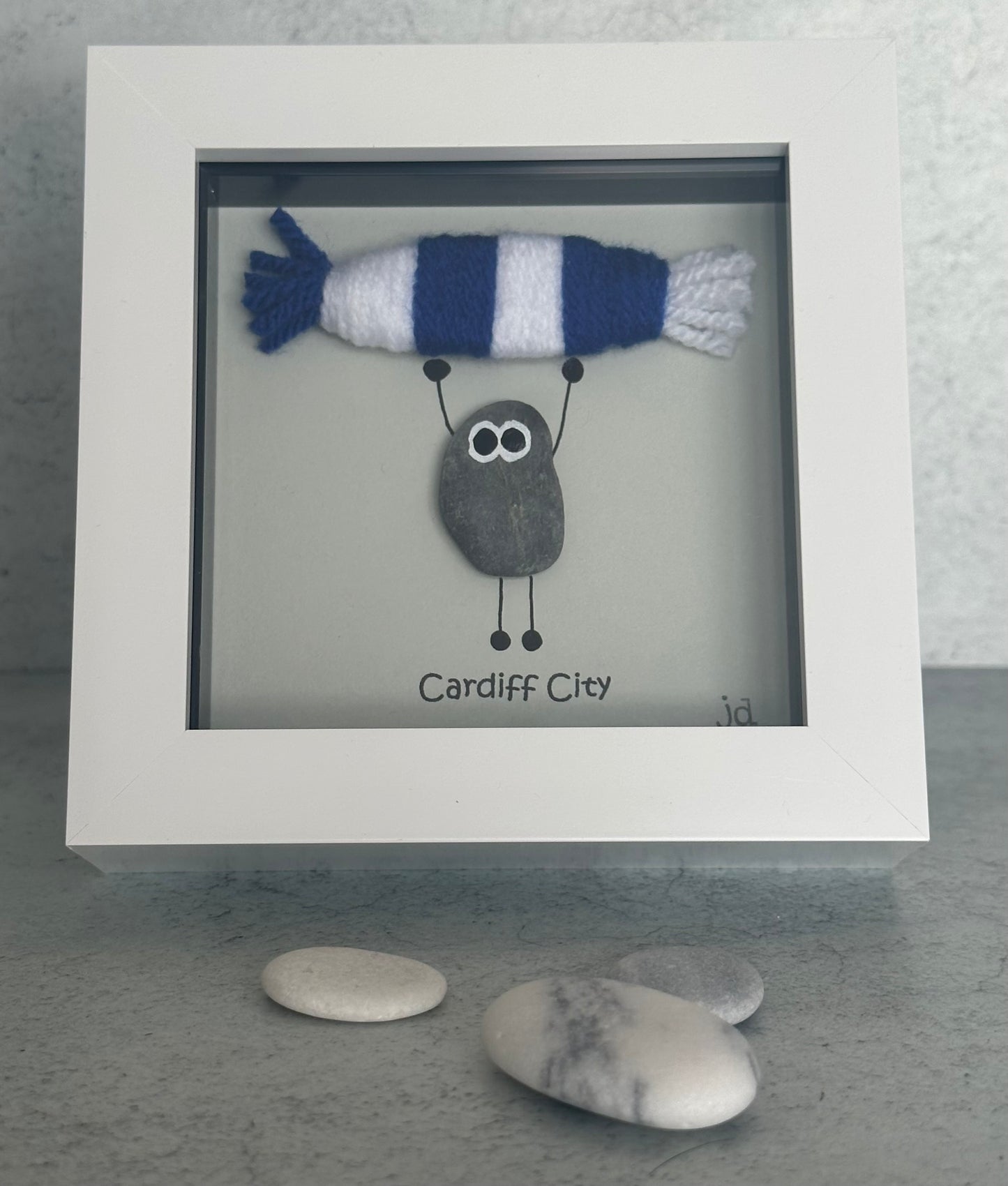 Cardiff City Gift for Football Fan – Handmade Pebble Art Frame – Supporter Decor - Unique Keepsake