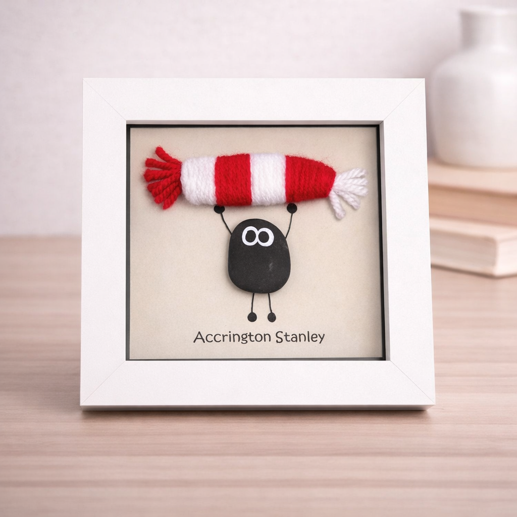 Accrington Gift for Football Fan – Handmade Pebble Art Frame – Supporter Decor - Unique Keepsake
