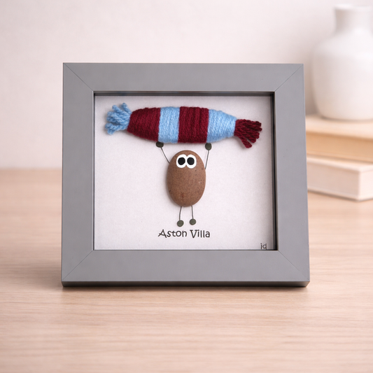Aston Villa Gift for Football Fan – Handmade Pebble Art Frame – Supporter Decor - Unique Keepsake
