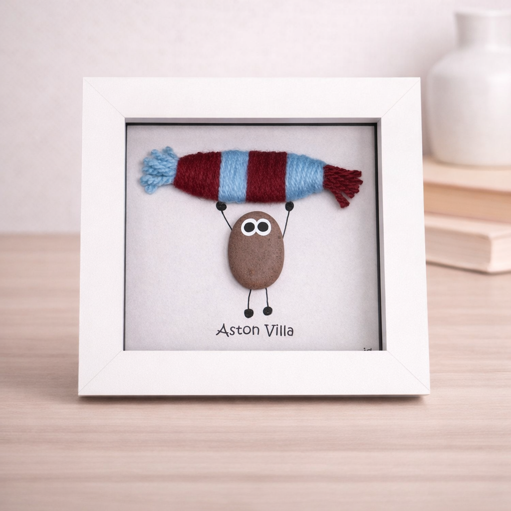 Aston Villa Gift for Football Fan – Handmade Pebble Art Frame – Supporter Decor - Unique Keepsake