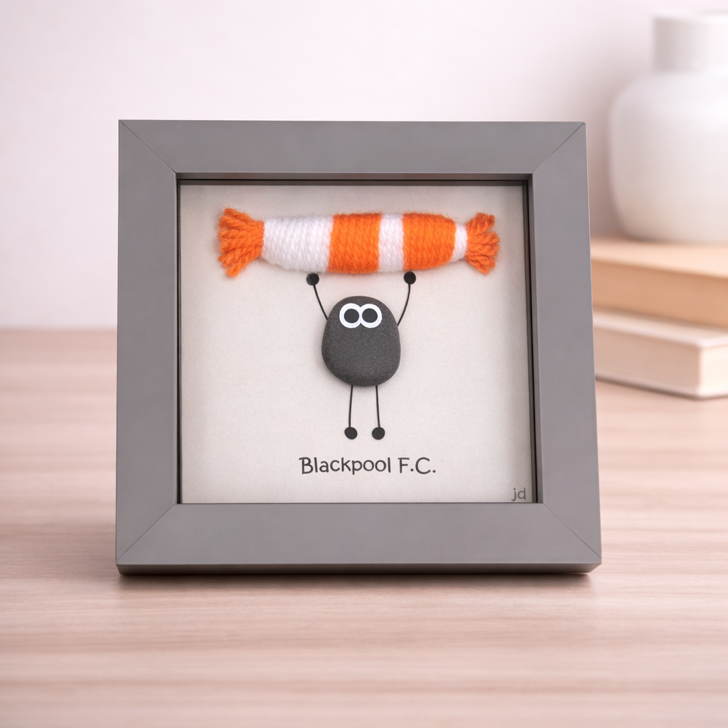 Blackpool Gift for Football Fan – Handmade Pebble Art Frame – Supporter Decor - Unique Keepsake