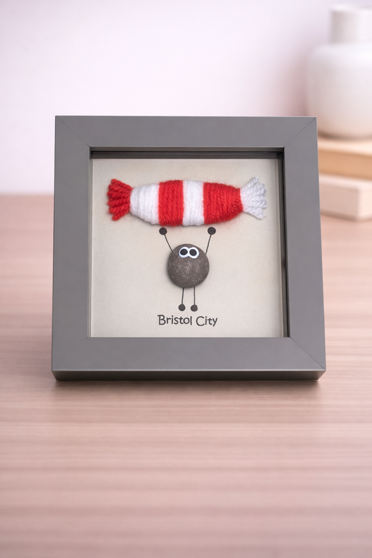 Bristol City Gift for Football Fan – Handmade Pebble Art Frame – Supporter Decor - Unique Keepsake