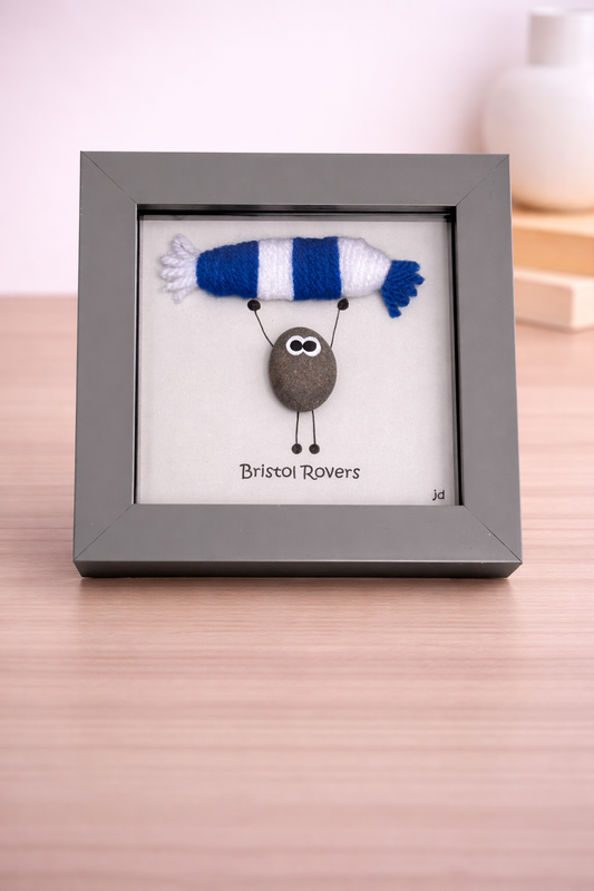 Bristol Rovers Gift for Football Fan – Handmade Pebble Art Frame – Supporter Decor - Unique Keepsake