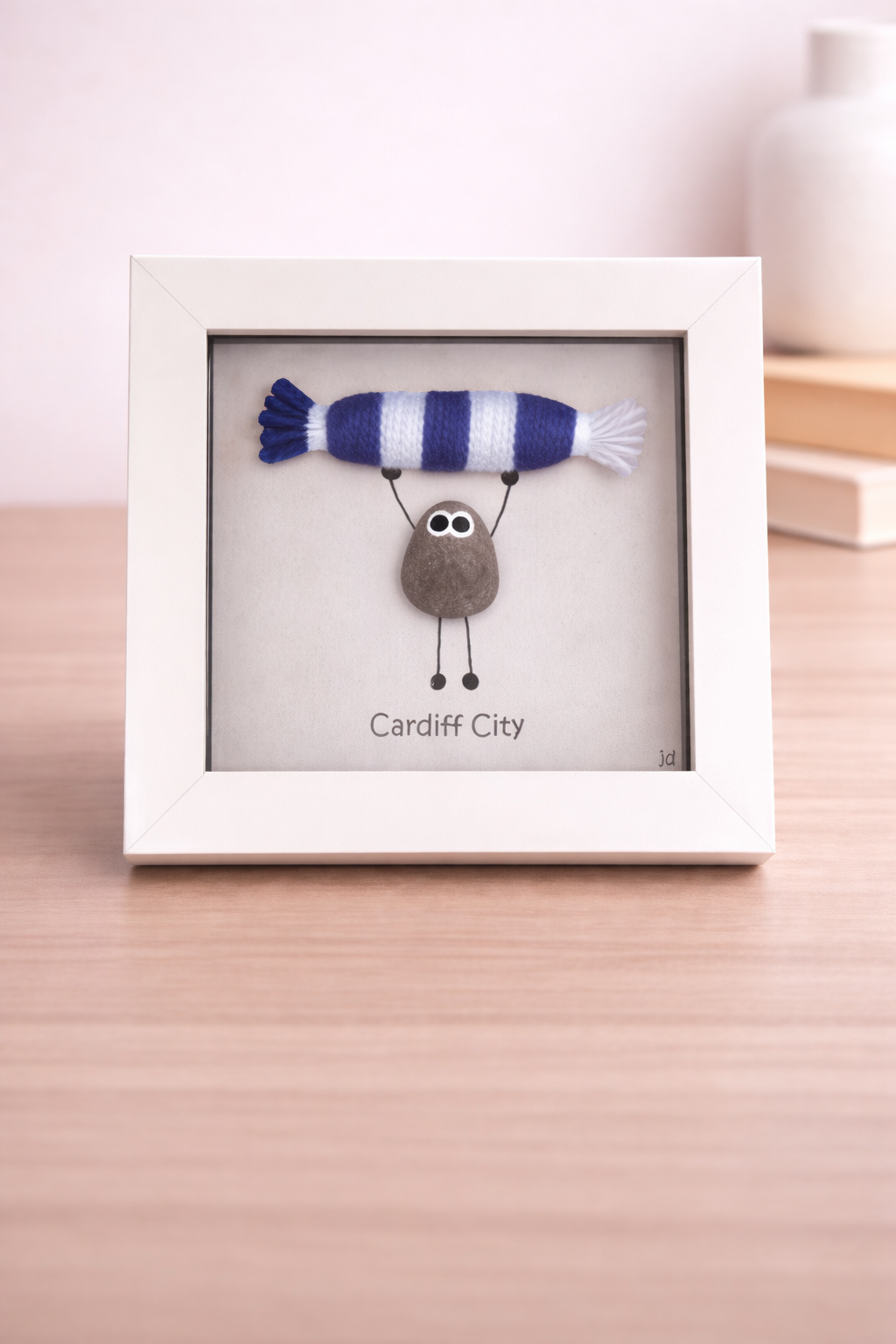 Cardiff City Gift for Football Fan – Handmade Pebble Art Frame – Supporter Decor - Unique Keepsake