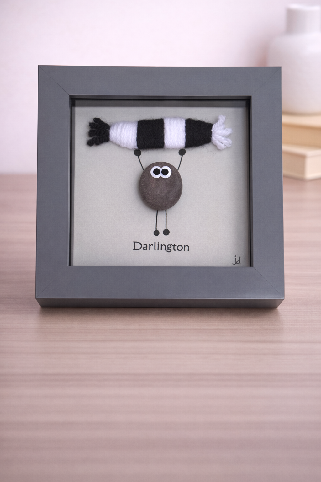 Darlington Gift for Football Fan – Handmade Pebble Art Frame – Supporter Decor - Unique Keepsake