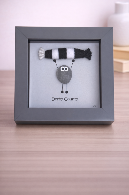 Derby County Gift for Football Fan – Handmade Pebble Art Frame – Supporter Decor - Unique Keepsake