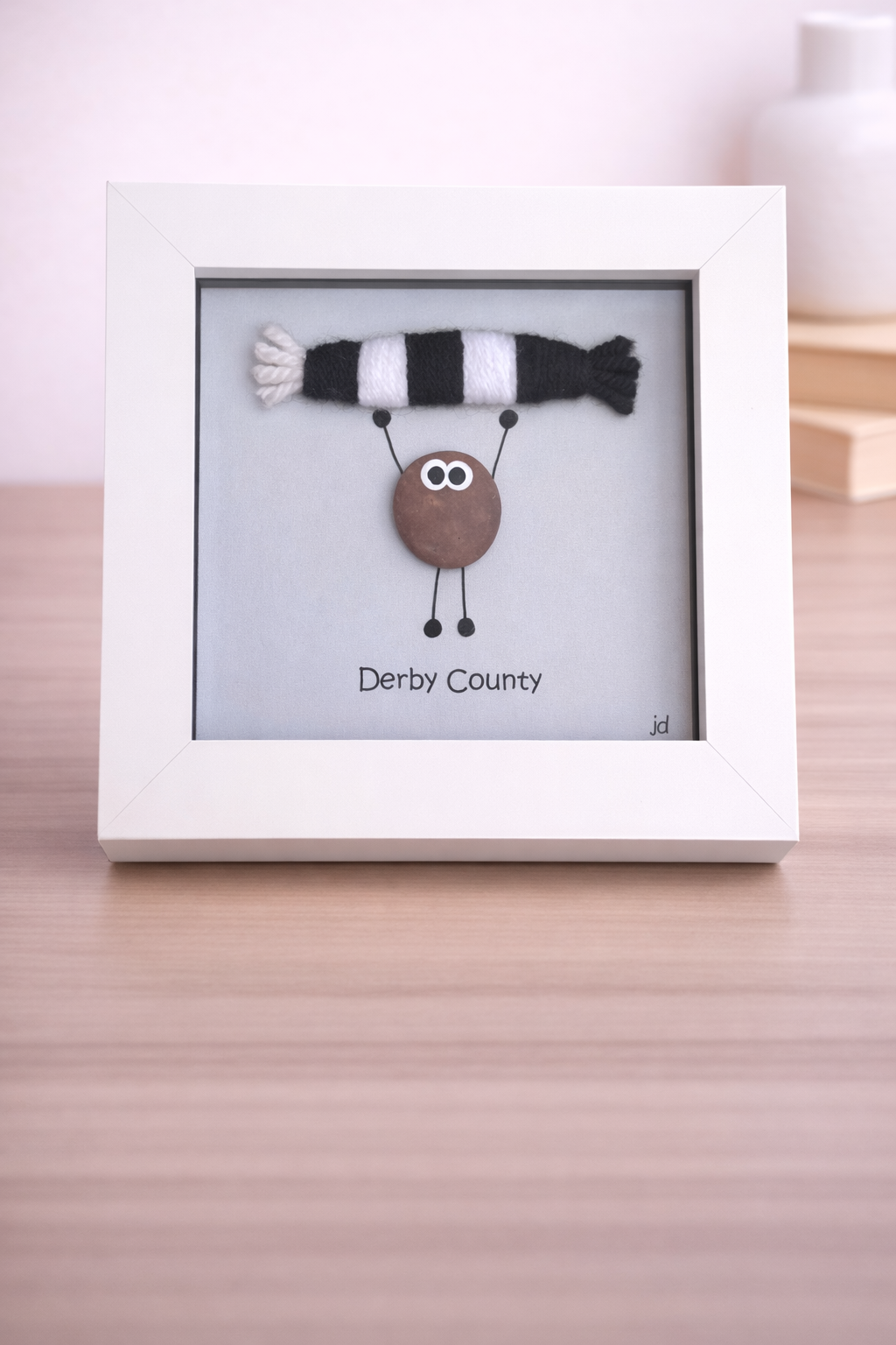 Derby County Gift for Football Fan – Handmade Pebble Art Frame – Supporter Decor - Unique Keepsake