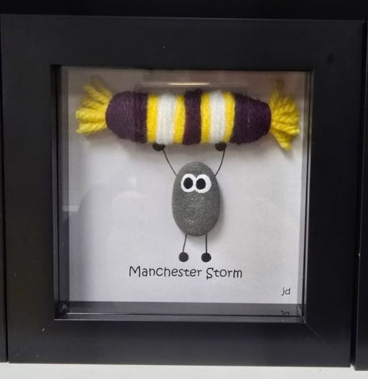 Manchester Storm Gift for Football Fan – Handmade Pebble Art Frame – Supporter Decor - Unique Keepsake