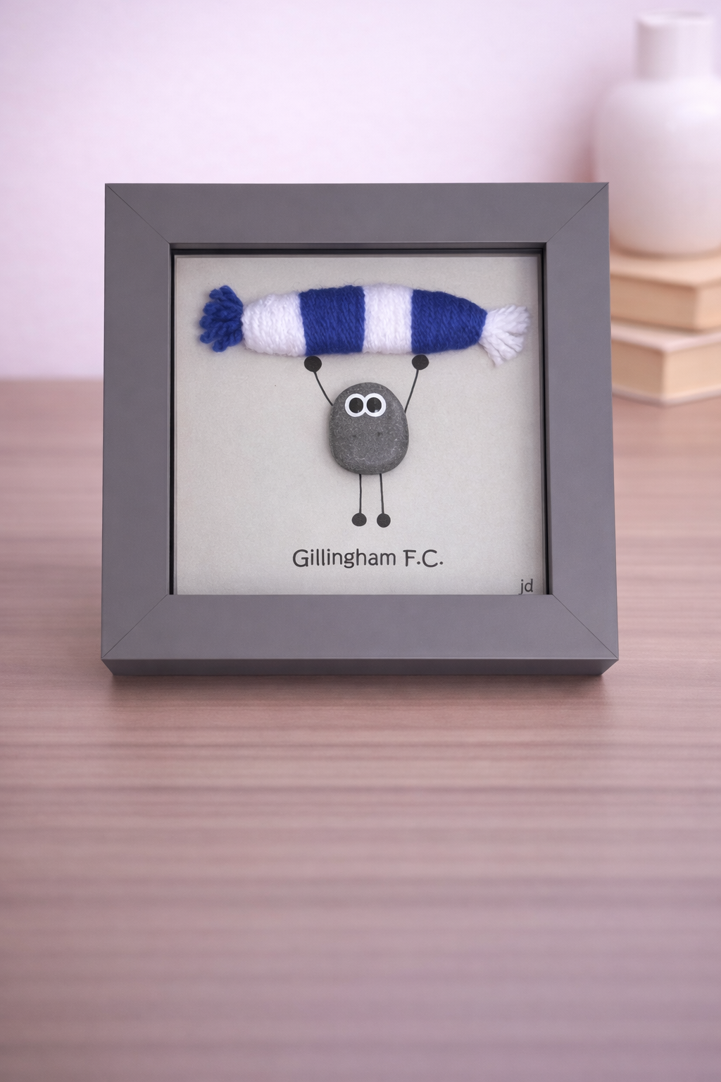 Gillingham Gift for Football Fan – Handmade Pebble Art Frame – Supporter Decor - Unique Keepsake