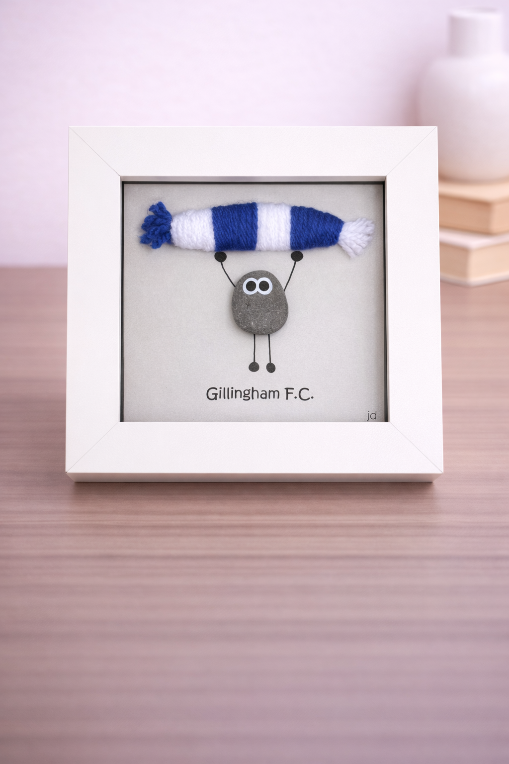 Gillingham Gift for Football Fan – Handmade Pebble Art Frame – Supporter Decor - Unique Keepsake