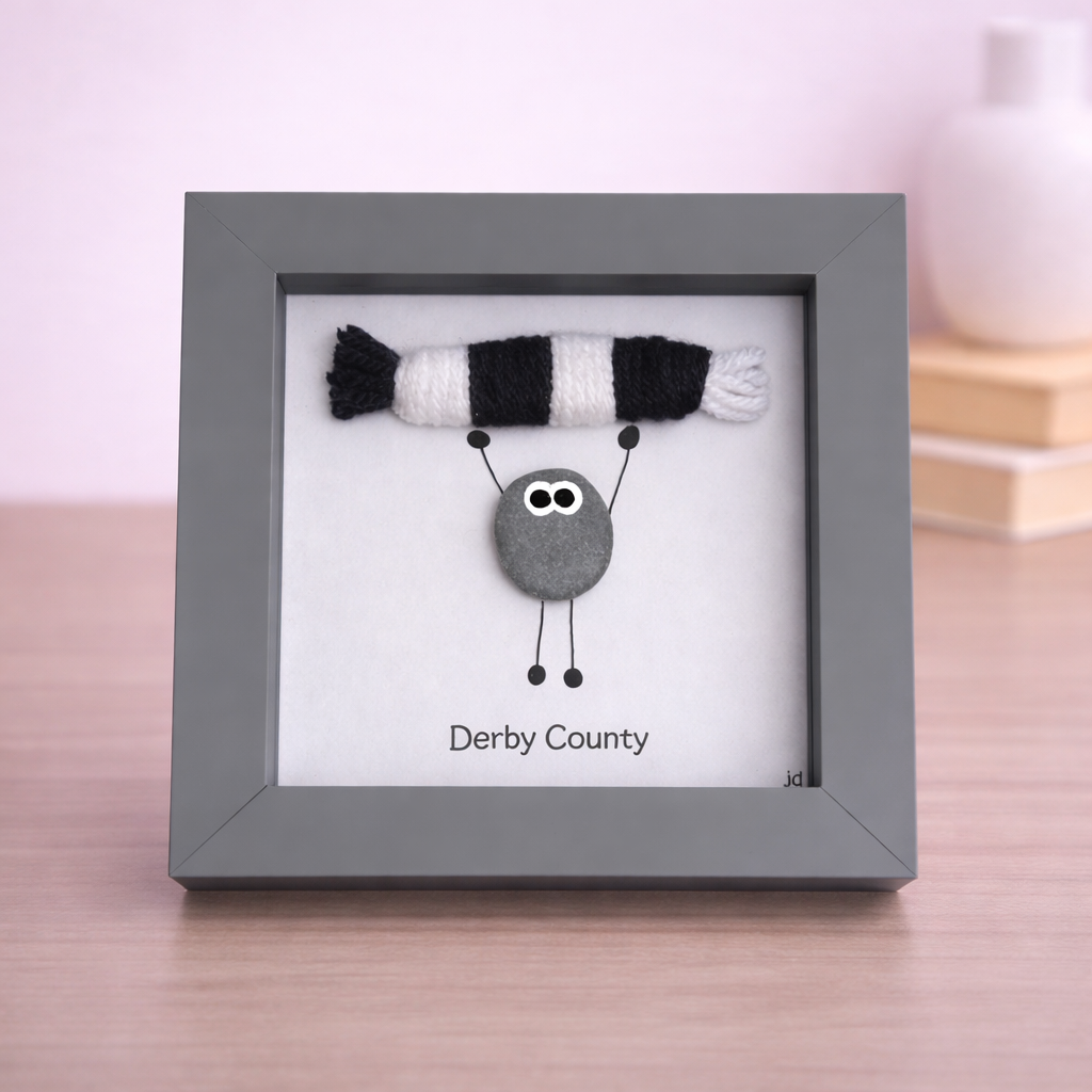 Derby County Gift for Football Fan – Handmade Pebble Art Frame – Supporter Decor - Unique Keepsake