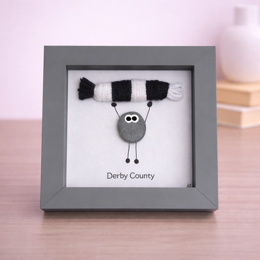 Derby County Gift for Football Fan – Handmade Pebble Art Frame – Supporter Decor - Unique Keepsake