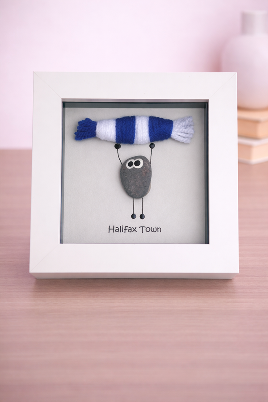 Halifax Town Gift for Football Fan – Handmade Pebble Art Frame – Supporter Decor - Unique Keepsake