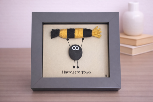 Harrogate Town Gift for Football Fan – Handmade Pebble Art Frame – Supporter Decor - Unique Keepsake