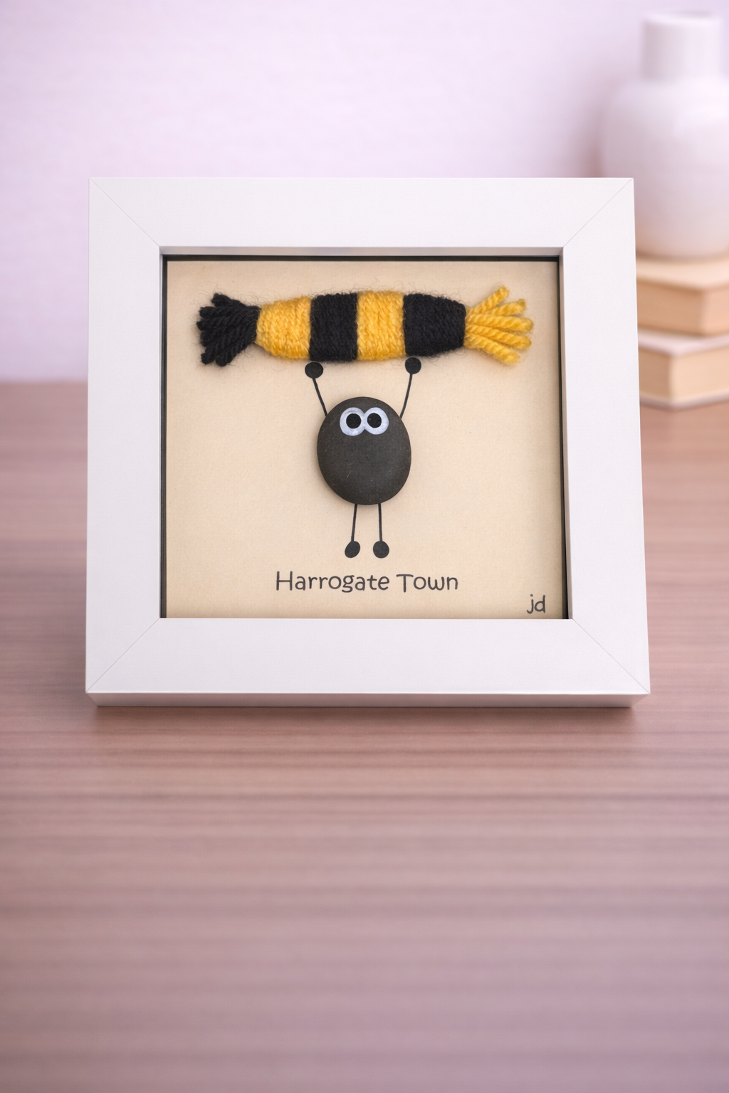 Harrogate Town Gift for Football Fan – Handmade Pebble Art Frame – Supporter Decor - Unique Keepsake
