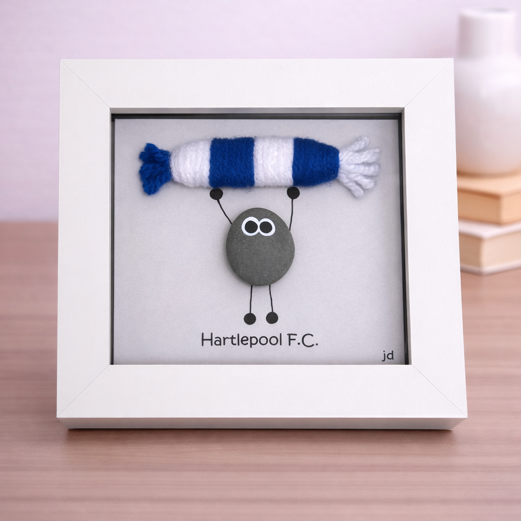 Hartlepool Gift for Football Fan – Handmade Pebble Art Frame – Supporter Decor - Unique Keepsake