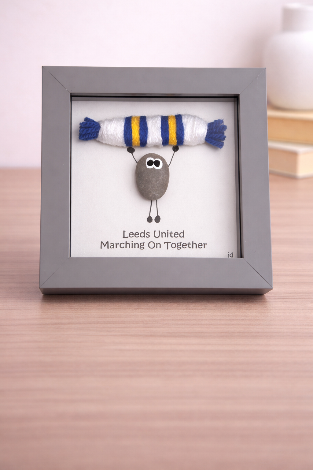Leeds United Gift for Football Fan – Handmade Pebble Art Frame – Supporter Decor - Unique Keepsake