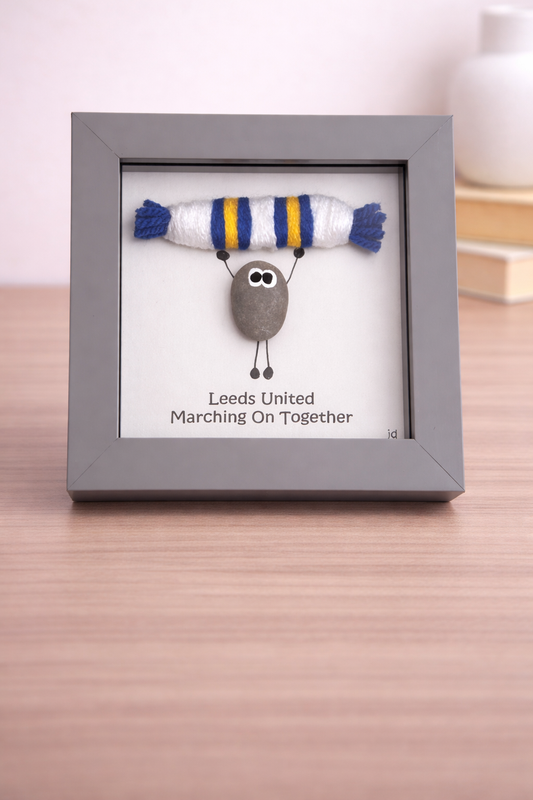 Leeds United Gift for Football Fan – Handmade Pebble Art Frame – Supporter Decor - Unique Keepsake