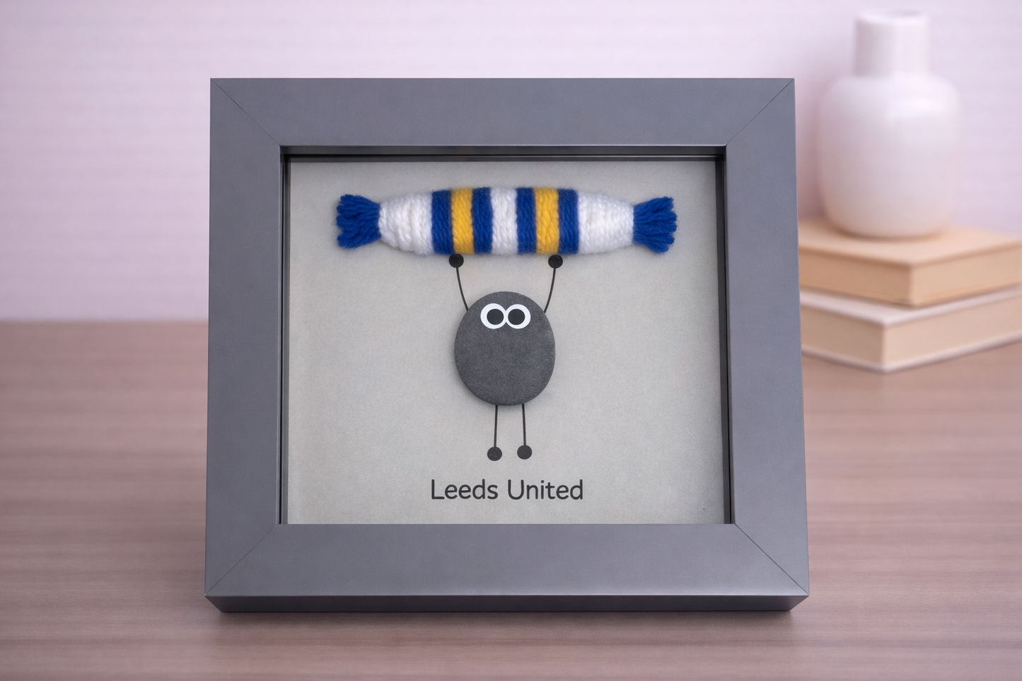 Leeds United Gift for Football Fan – Handmade Pebble Art Frame – Supporter Decor - Unique Keepsake