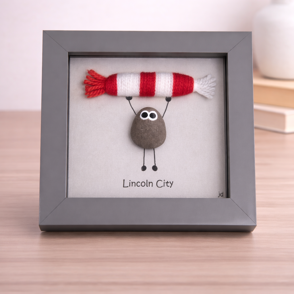 Lincoln City Gift for Football Fan – Handmade Pebble Art Frame – Supporter Decor - Unique Keepsake