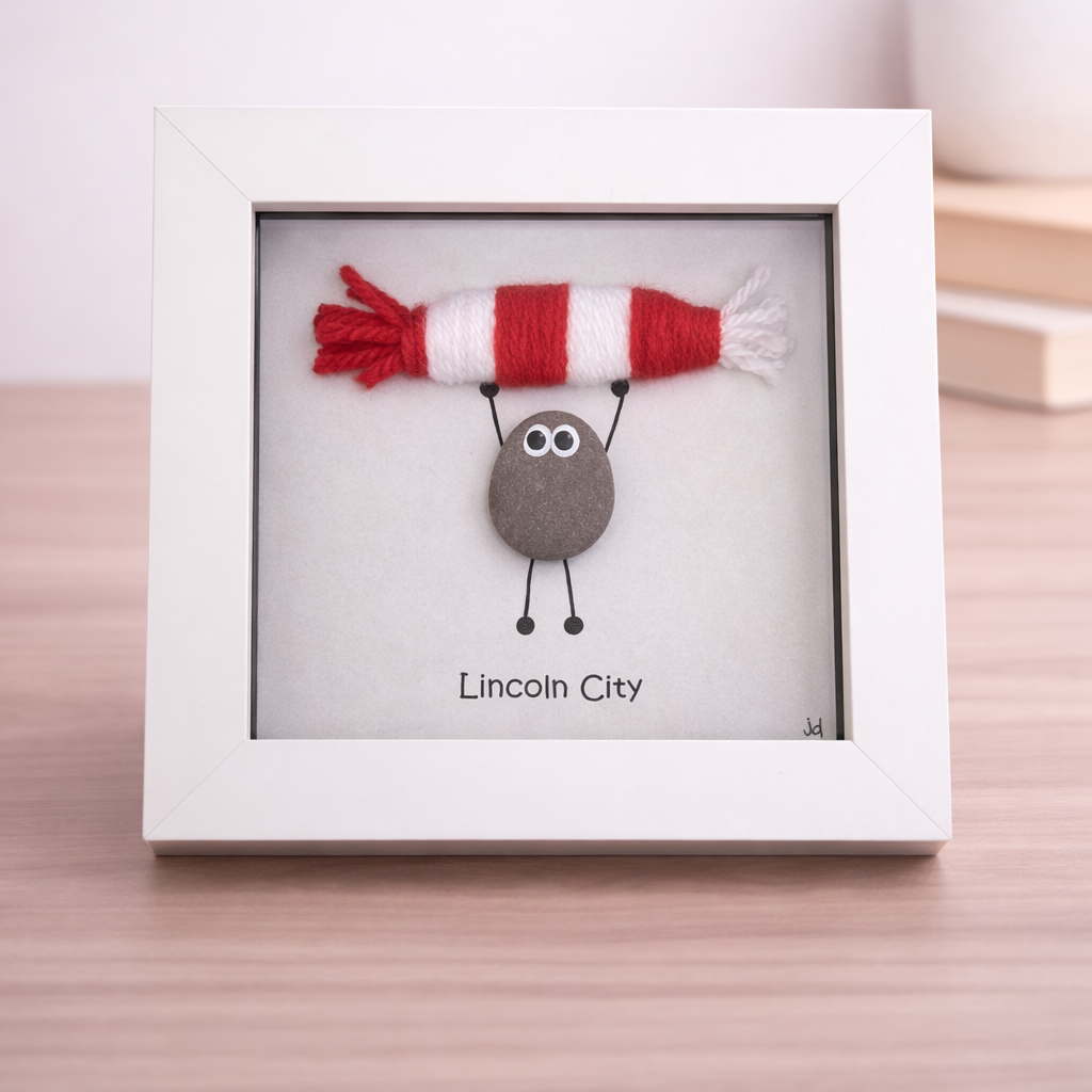 Lincoln City Gift for Football Fan – Handmade Pebble Art Frame – Supporter Decor - Unique Keepsake