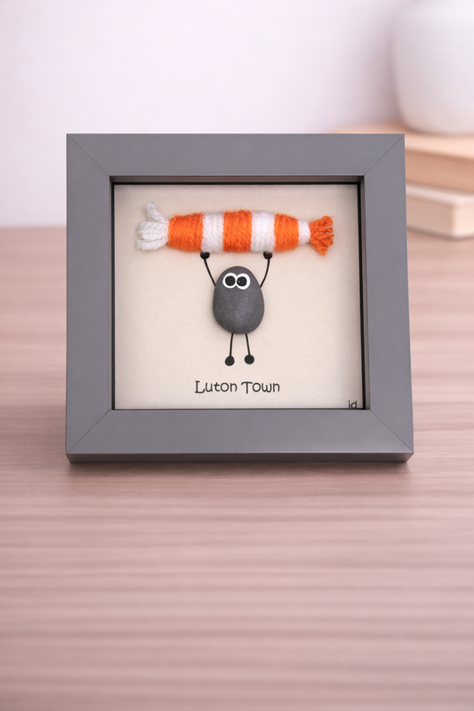 Luton Town Gift for Football Fan – Handmade Pebble Art Frame – Supporter Decor - Unique Keepsake