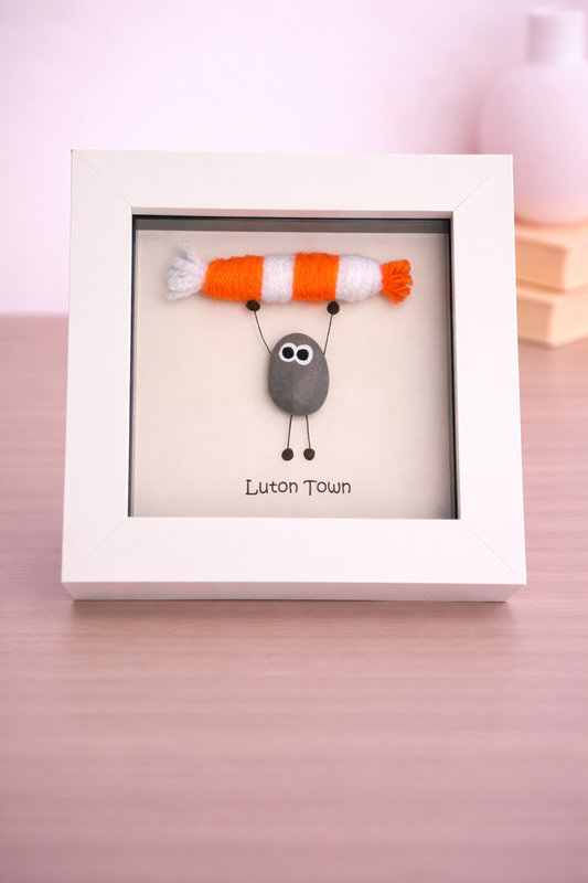 Luton Town Gift for Football Fan – Handmade Pebble Art Frame – Supporter Decor - Unique Keepsake