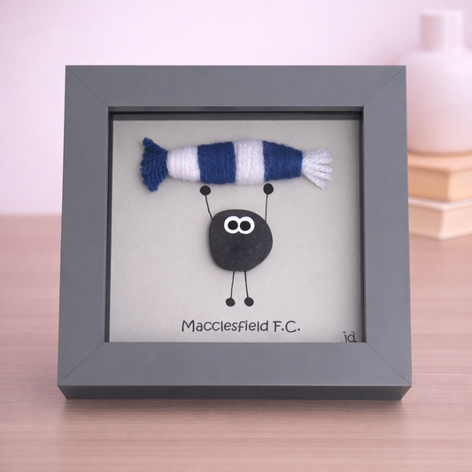 Macclesfield Gift for Football Fan – Handmade Pebble Art Frame – Supporter Decor - Unique Keepsake