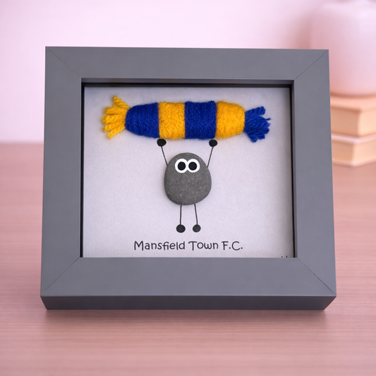 Mansfield Gift for Football Fan – Handmade Pebble Art Frame – Supporter Decor - Unique Keepsake