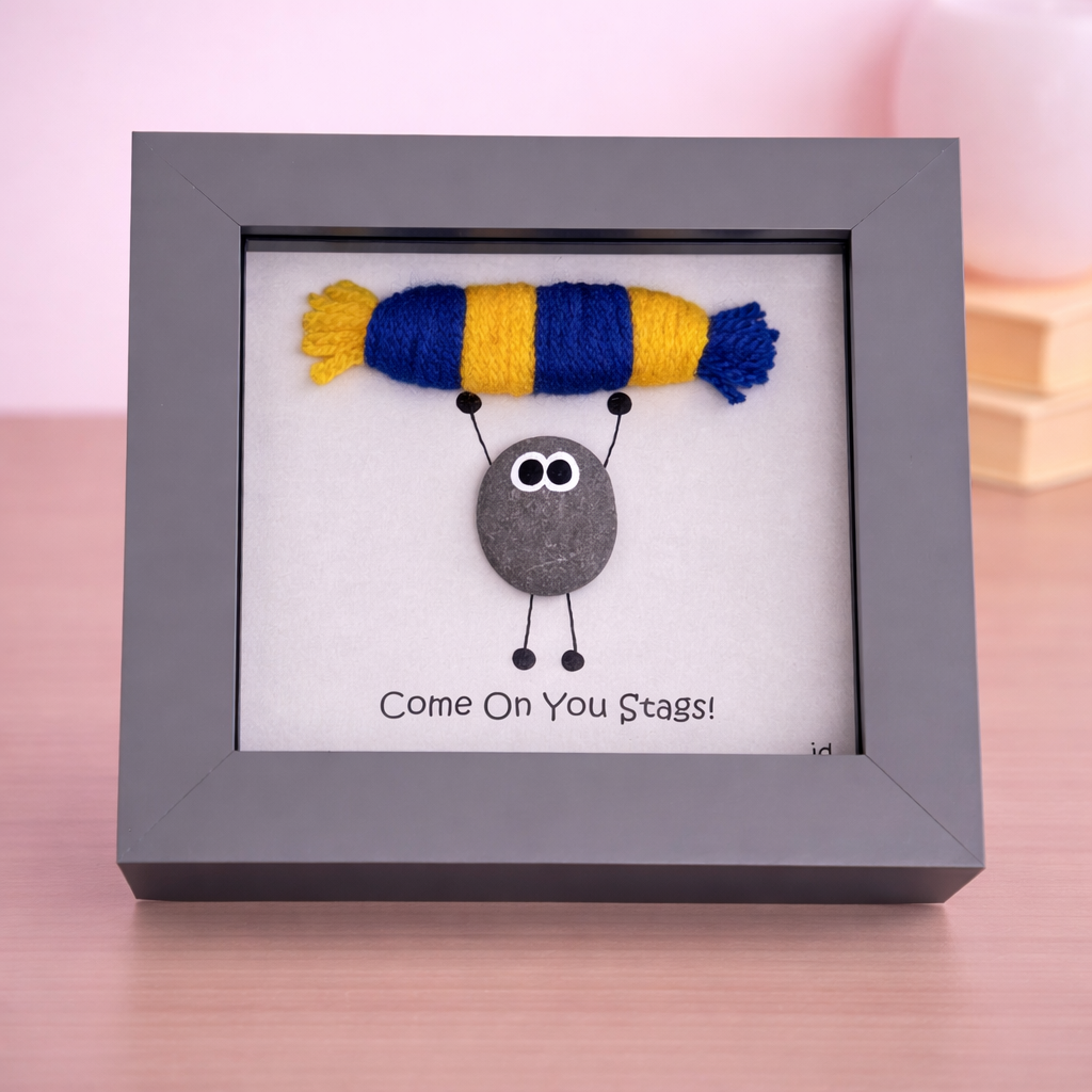 Mansfield Gift for Football Fan – Handmade Pebble Art Frame – Supporter Decor - Unique Keepsake