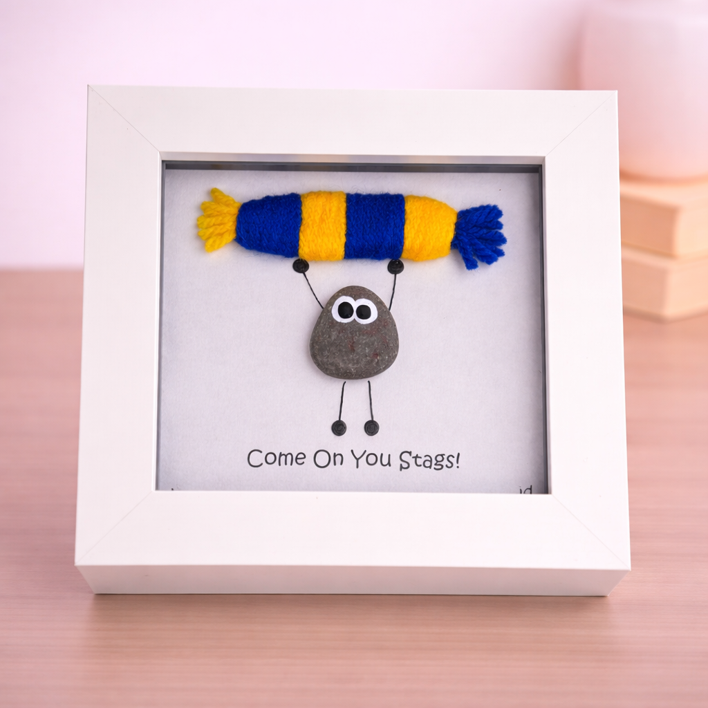 Mansfield Gift for Football Fan – Handmade Pebble Art Frame – Supporter Decor - Unique Keepsake