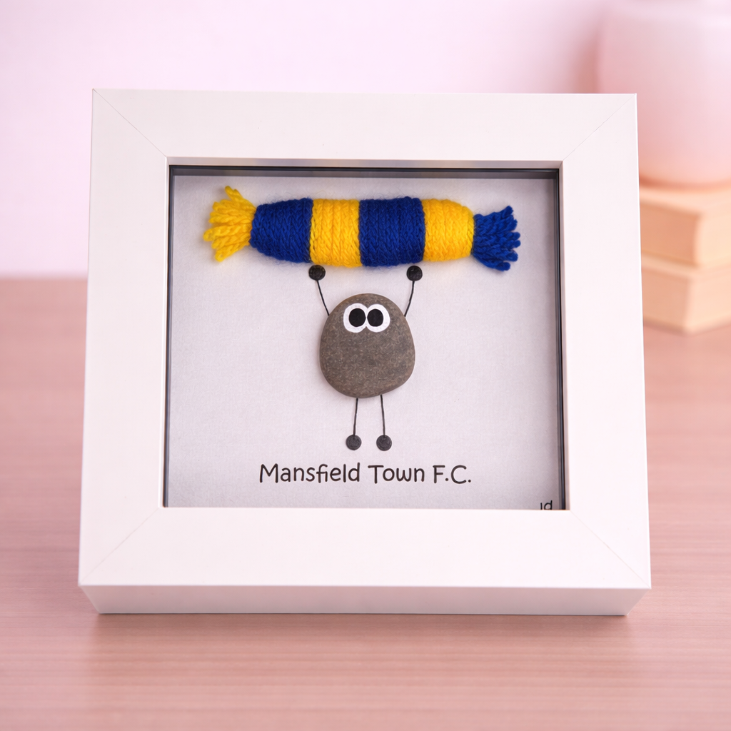 Mansfield Gift for Football Fan – Handmade Pebble Art Frame – Supporter Decor - Unique Keepsake