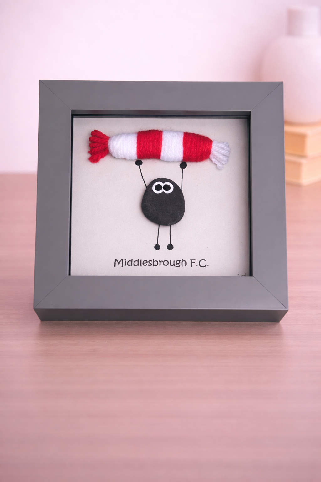 Middlesbrough Gift for Football Fan – Handmade Pebble Art Frame – Supporter Decor - Unique Keepsake