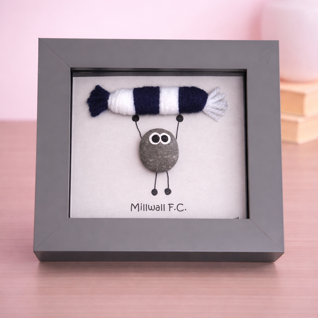 Millwall F.C. Gift for Football Fan – Handmade Pebble Art Frame – Supporter Decor - Unique Keepsake
