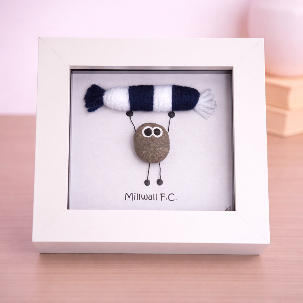 Millwall F.C. Gift for Football Fan – Handmade Pebble Art Frame – Supporter Decor - Unique Keepsake