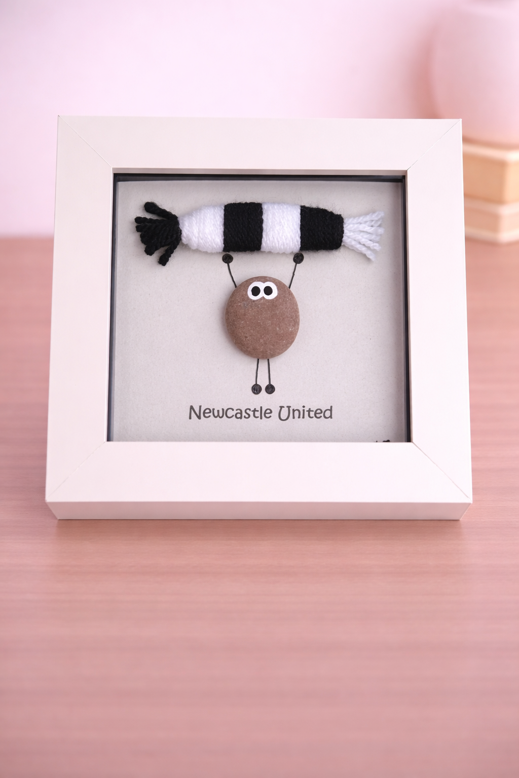 Newcastle Gift for Football Fan – Handmade Pebble Art Frame – Supporter Decor - Unique Keepsake