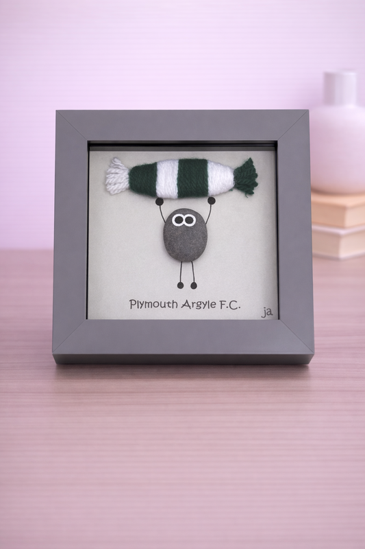 Plymouth Gift for Football Fan – Handmade Pebble Art Frame – Supporter Decor - Unique Keepsake