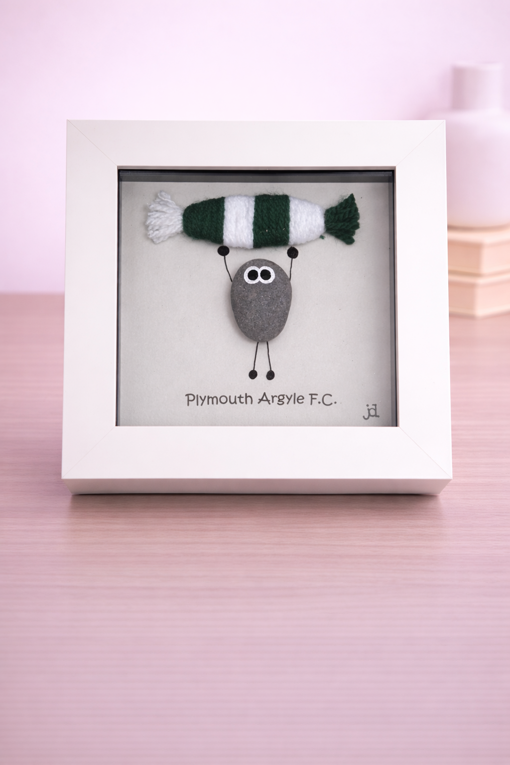 Plymouth Gift for Football Fan – Handmade Pebble Art Frame – Supporter Decor - Unique Keepsake