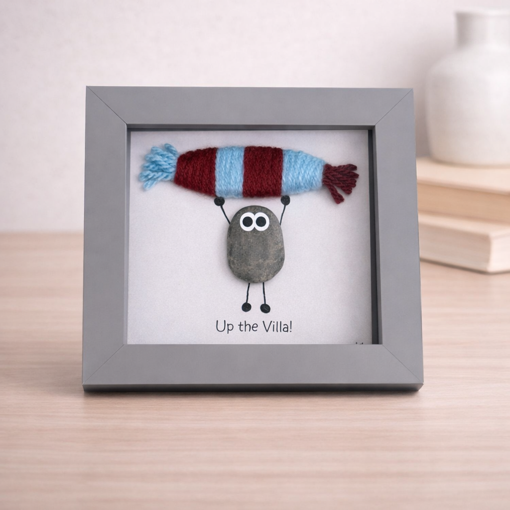 Aston Villa Gift for Football Fan – Handmade Pebble Art Frame – Supporter Decor - Unique Keepsake