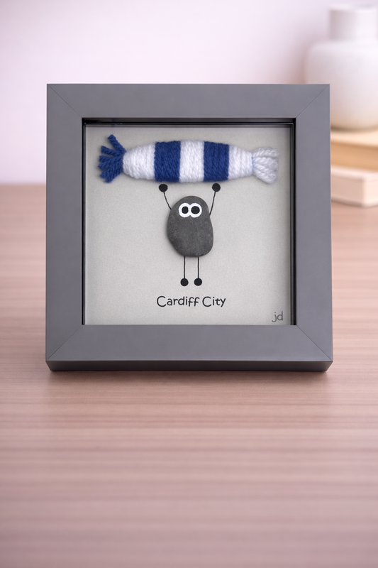 Cardiff City Gift for Football Fan – Handmade Pebble Art Frame – Supporter Decor - Unique Keepsake